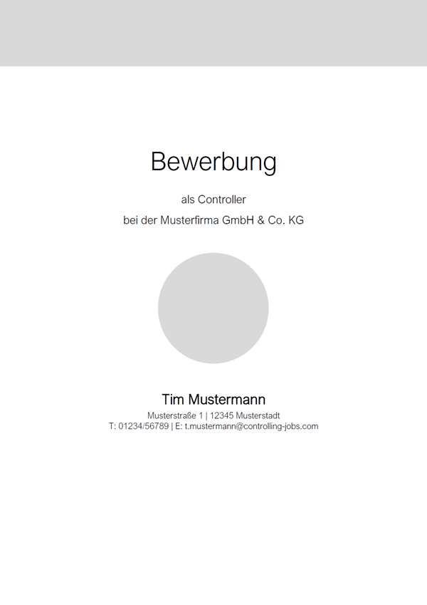 Vorlage / Muster: Deckblatt Bewerbung Controlling